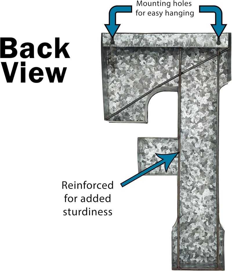 Science Purchase 20" Metal Letter F Wall Decor, Silver with Rusted Edges, Galvanized Wall Mountable Decoration for Country, Mid-Century, or Farmhouse Themed Room or Event - Image 2